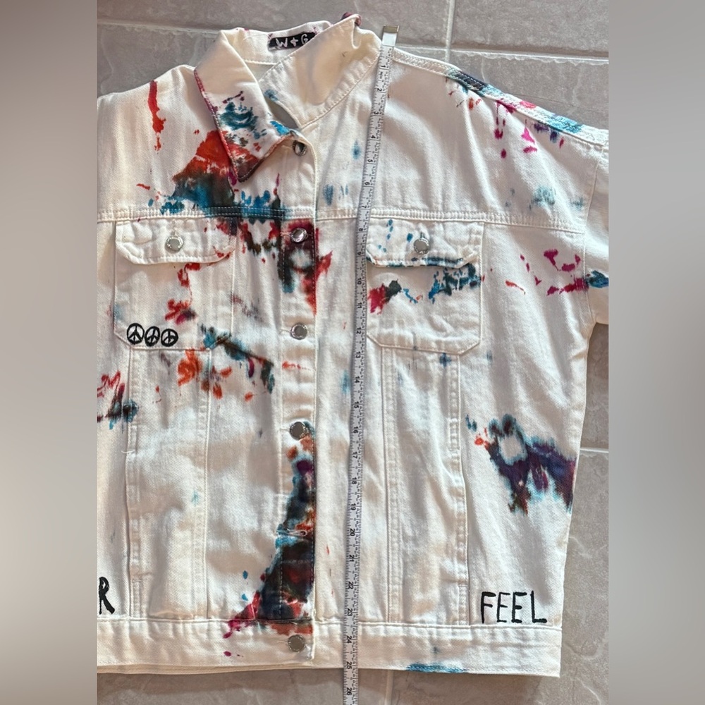 *NWOT* - WREN & GLORY COLORFUL SPLATTER DENIM JACKET - Picture 11 of 12